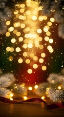 Elegant Christmas Background with Golden Lights and Snow Bokeh