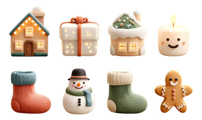 Fototapeta premium Colorful Christmas Themed Objects in Various Shapes for Holiday Decorations