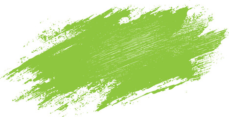 Bright green paint brush stroke with splatter and textured lines on white background vector