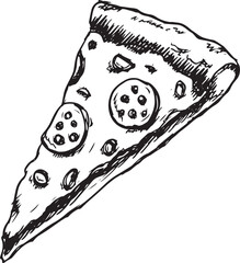 Hand drawn slice of pizza vector illustration