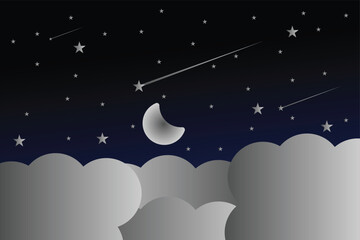 night sky background, picture image icon, night sky with moon, moon and sky icon, moon and cloud icon vector, vector illustration. © ROKETonline