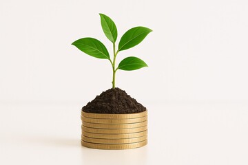 Green Growth: Sustainable Investment Symbolized by Plant on Coins