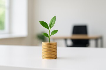 Growing Wealth: Sustainable Investment Concept with Plant and Coins