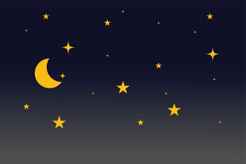 night sky background, picture image icon, night sky with moon, moon and sky icon, moon and cloud icon vector, vector illustration. © ROKETonline