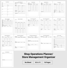 Shop Operations Planner KDP Interior Pages | 14 Store Management Templates | Daily Sales, Inventory, Marketing Log | Printable Vector Illustration