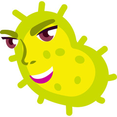 Smiling Green Germ Cartoon Character with Spiky Edges and Purple Eyes and Lips with a Playful Expression Isolated on White Background
