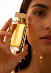 Elegant Perfume Bottle Held Near Face