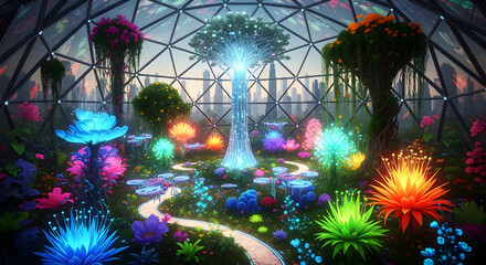 Fantastic Frontiers: AI-Generated Surreal Biodome Garden - Futuristic Sustainable Technology