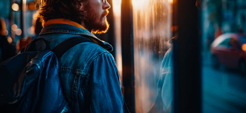 Professional man commuting with backpack, representing daily work travel.