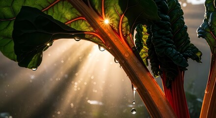 Sunlight Piercing Through Swiss Chard Leaves Creates A Mesmerizing Effect On Nature