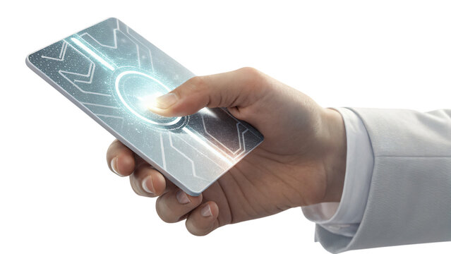 Hand holding a digital card for online banking and digital finance concept