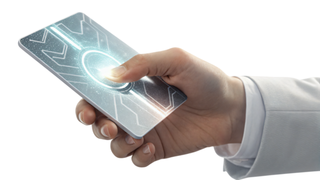 Hand holding a digital card for online banking and digital finance concept