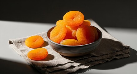 Sunlit Apricots: A Bowl Of Delectable Dried Fruits Against A Neutral Backdrop