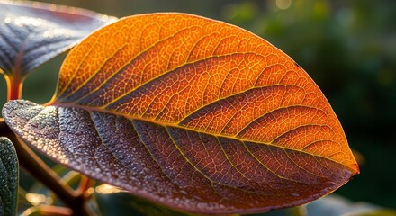 Sunlit Autumn Leaf Macro Showcasing Veins And Delicate Textures In Vivid Color