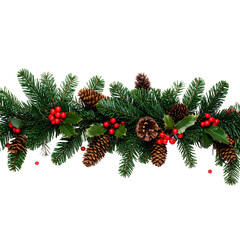 Evergreen garland with pinecones, holly, and berries