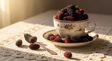 Sunlit Berries: A Delicate Display of Nature's Abundance in a Vintage Setting