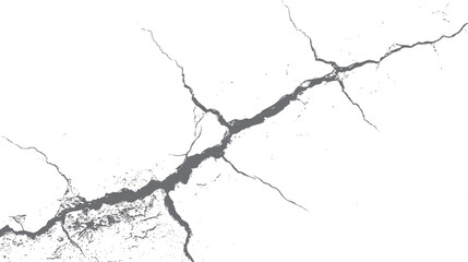Jagged grey crack lines and scattered dots on a stark white background creating a textured abstract pattern