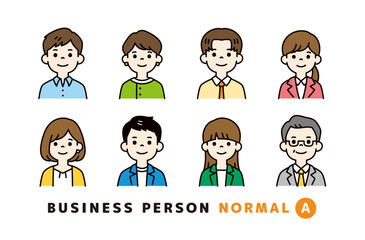 男性と女性のビジネスパーソンの上半身アバターアイコンイラスト素材セット＿カラーA