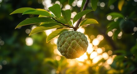 Sunlit Custard Apple Branch: A Stunning Display Of Nature's Beauty And Delight