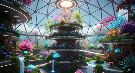 Fantastic Frontiers: AI-Generated Surreal Biodome Garden - Futuristic Sustainable Technology