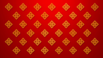 Gold classic flower illustration of Thailand tradition on red background