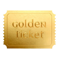 A textured, embossed gold ticket with the words "golden ticket