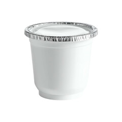 White cup with foil lid, isolated on black background