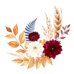 Autumn floral arrangement with leaves, dahlia, and grasses