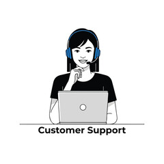 Customer Support Representative with Headset and Laptop