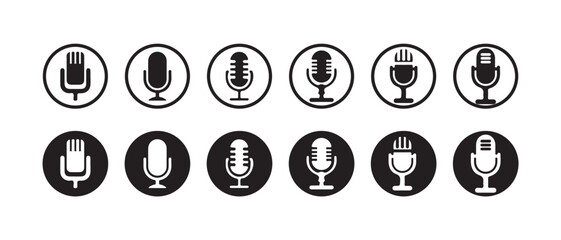 Podcast and Voice Recording Microphone Icons  Flat Minimal Audio Design for App and Branding, Vector illustration EPS 10.