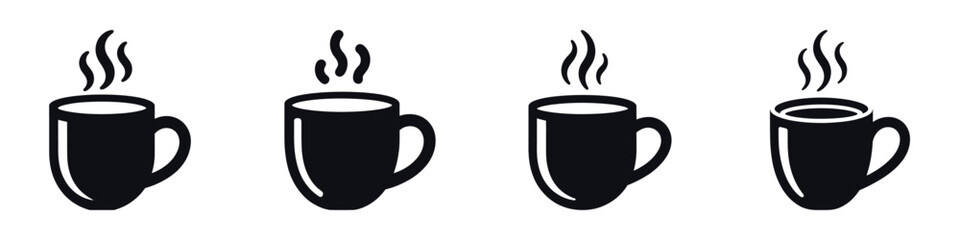 Hot Coffee Mug Vector Illustration Set – Steaming Cup Silhouette for Winter Season, Cozy Drink Design, Warm Beverage, Comfort and Relaxation Concept, Hygge and Cold Weather Art