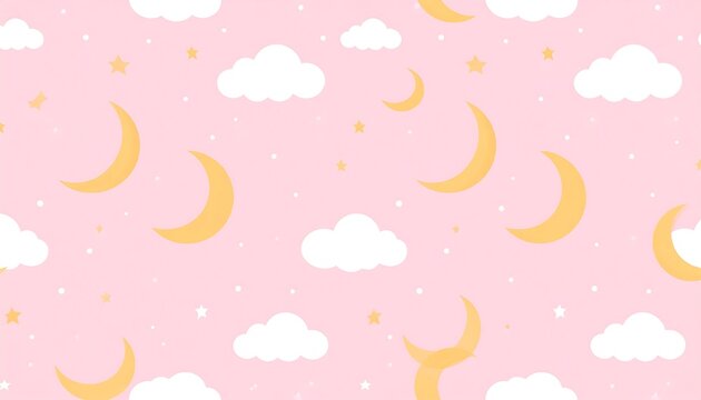 Pastel-toned background featuring clouds, crescents, and stars, a whimsical pattern suitable for children's decor or crafts. The design evokes calm and dreaminess