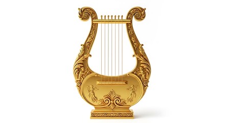 Exquisite Golden Lyre, Intricate Baroque Carvings, Classical Music Symbol