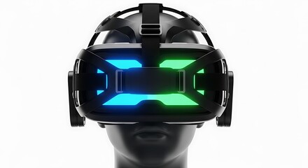 High-Tech Virtual Reality Headset with Neon Blue and Green Illumination