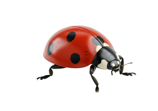 Isolated ladybug insect, close up, walking across the screen, ladybird beetle