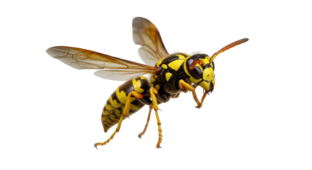 Isolated Yellowjacket Wasp Insect Posing in Flight, Closeup, High Detail, Bright and Clean