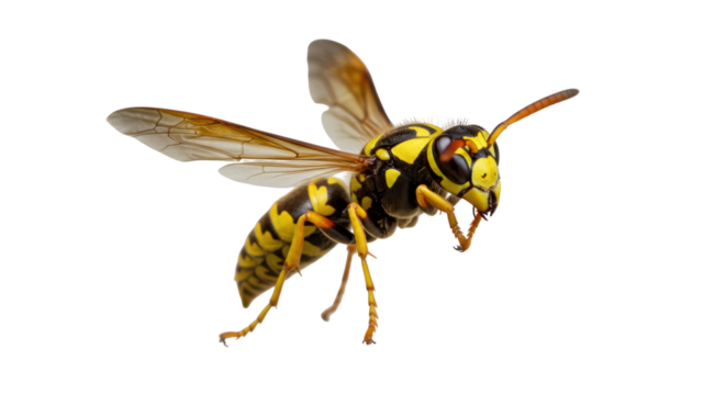 Isolated Yellowjacket Wasp Insect Posing in Flight, Closeup, High Detail, Bright and Clean