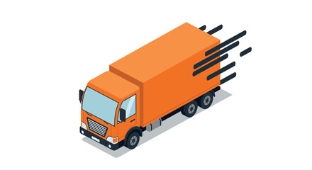 Fototapeta premium Isometric orange delivery truck in motion on white background