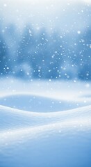 Delicate snowfall over fresh winter landscape with dreamy blue hues