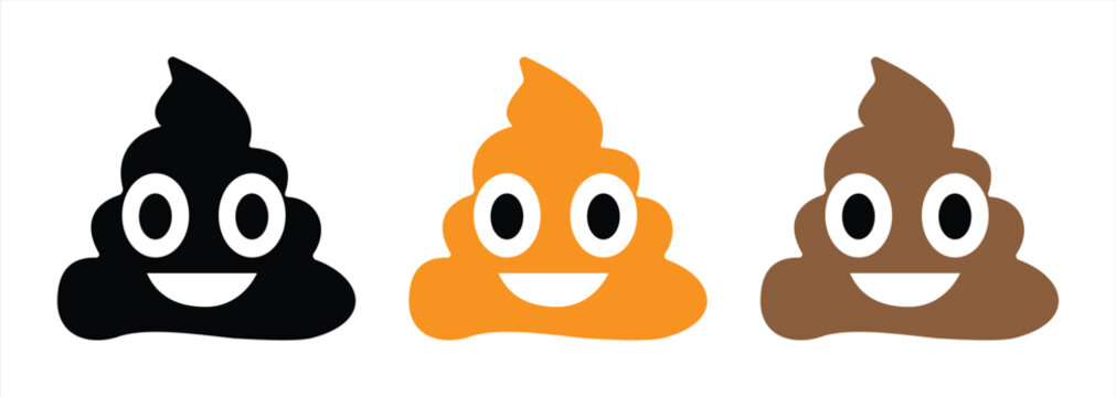 Set of Funny Poop Emoji Icons in Black, Brown, and Orange &ndash; Cute Smiling Feces Symbol for Humor and Chat Expression
