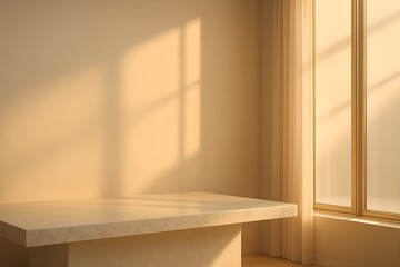 Minimalist Interior with Sunlight through Window and Beige Walls