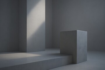 Minimalist Concrete Interior with Geometric Shapes and Natural Light Shadow