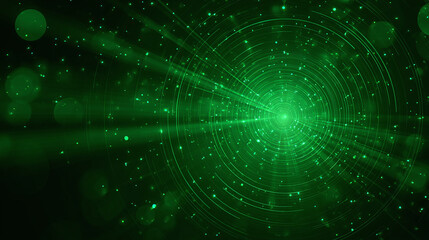A radiant, luminous green technological abstract with a circular design, suggesting innovation and complex digital networking.