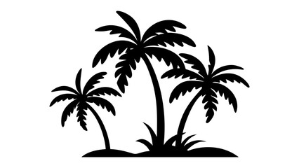 Fototapeta premium Island Silhouette: Silhouette of three palm trees standing tall, evoking the serene and tropical vibes of an island paradise.