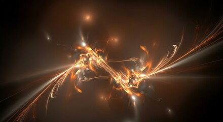 Dynamic orange and gold light trails abstract energy flow design