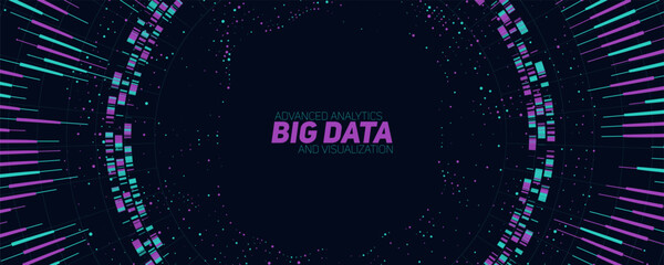 Obraz premium Vector abstract colorful round big data information visualization. Social network, financial analysis of complex databases. Visual information complexity clarification. Intricate data graphic