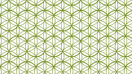 Seamless Flower of Life pattern in pale olive green on a white backdrop, perfect for spiritual design.