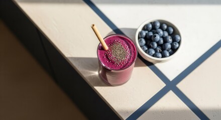 Vibrant Blueberry Smoothie With Chia Seeds And Fresh Berries On A Sunny Table