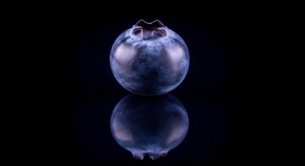 Vibrant Blueberry with Reflective Surface Illuminated Against a Dark Background
