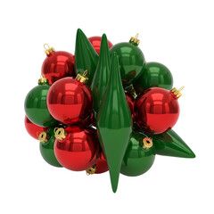 Shiny red and green Christmas ornaments cascade together beautifully